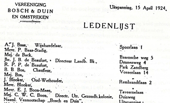 Ledenlijst vereniging B&D 1924