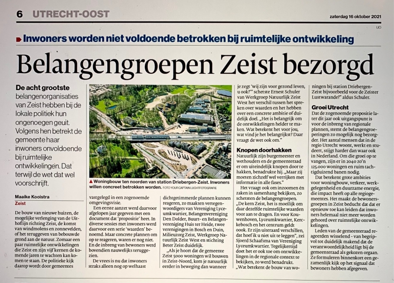 Artikel AD participatieproces Zeist 16 okt 2021